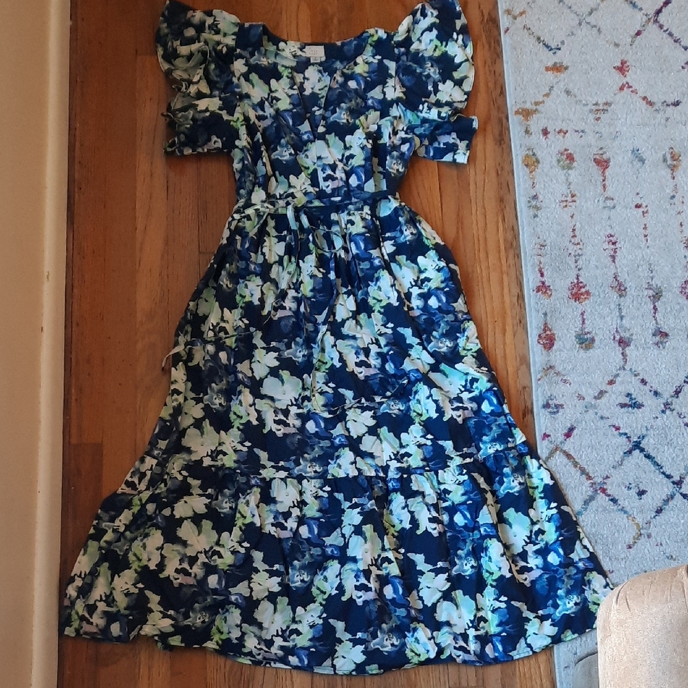 A New Day Cotton Floral Flutter Sleeve Midi Dress - Picture 1 of 2